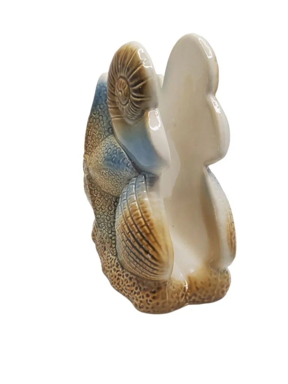 vintage ocean side sea shell ceramic starfish and shell napkin holder